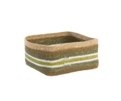 Outlet Corbeille de rangement carrée lignes coloris multicolore en osier - 19 x 19 x 8 cm