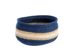 Sale Corbeille de rangement ronde rayée coloris multicolore en osier - 20 x 20 x 12 cm