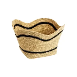 Online Corbeille tulipe en osier naturel rayé noir petit modèle - 24 x 24 x 16 cm