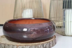 New LES POTERIES D'ALBI Coupe en terre émaillée marron Châtaigne Plume - Ø 20 x H 9 cm