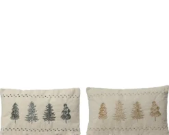 KAEMINGK Coussin blanc en polyester brodé couleur motif sapins - 50 x 30 x 8 cm