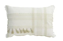 Outlet Coussin décoratif pompons et lignes coloris multicolore en coton - 30 x 50 cm