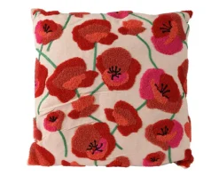 Outlet KAEMINGK Coussin en coton et polyester à motifs coquelicots - 43 x 43 cm