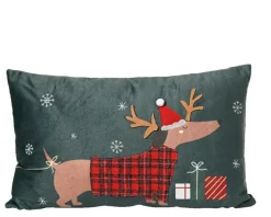 Online KAEMINGK Coussin vert en polyester imprimé Chien de Noël - 50 x 30 x 8 cm