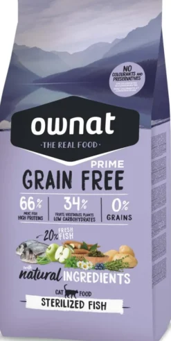 New OWNAT Croquette pour chat adulte stérilisé Grain Free au poisson - 1 kg