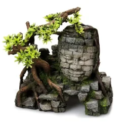 Outlet EUROPET Décor aquarium temple angkor avec ses plantes coloris gris résine de polyester - 23 x 14 x 21 cm