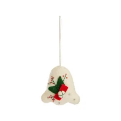 Sale Décoration à suspendre carillon en feutrine blanche à motif rouge et vert - 3,3 x 2,5 cm