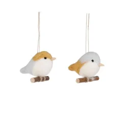 Outlet EDELMAN Décoration à suspendre oiseau jaune et gris en laine - 7 x 9 x 7 cm