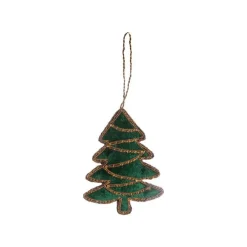 Clearance Décoration à suspendre sapin en velours vert et or - 8 x 19 cm