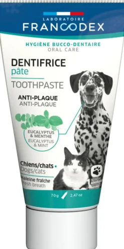 New FRANCODEX Dentifrice pour chien et chat en pâte eucalyptus et menthe anti-plaque - 70 g