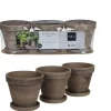 Discount EDELMAN Ensemble de 3 pots en terre cuite gris basalt avec soucoupe Stan - Ø 13,5 x H 12 cm