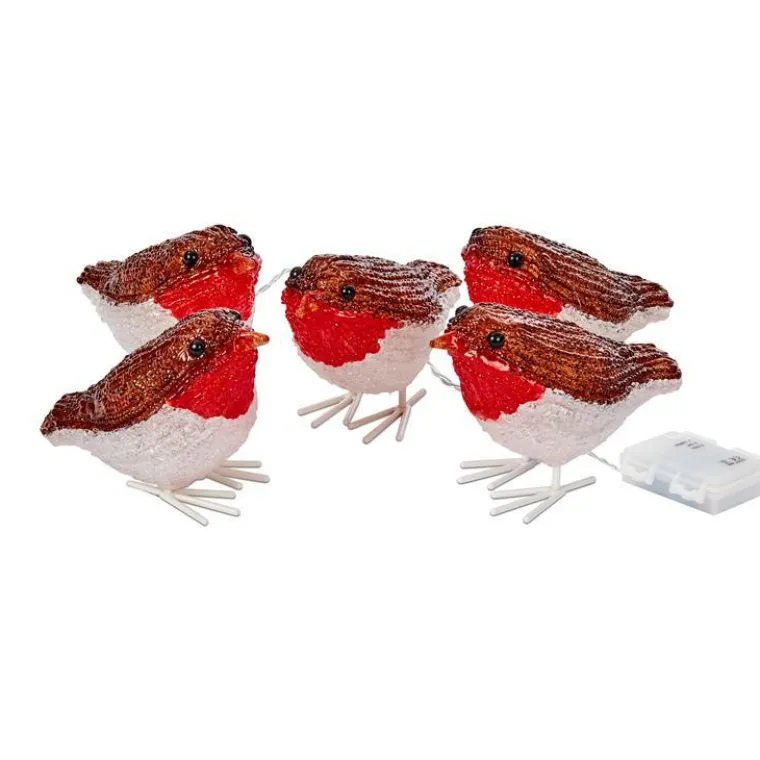 Discount SMART GARDEN Ensemble de 5 rouge-gorge lumineux acryliques à 40 LED blanc froid pour intérieur ou extérieur - 10 cm