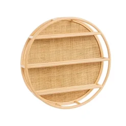 Clearance Etagère ronde 3 plateaux coloris bois en rotin - 60 x 60 x 12 cm