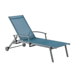Sale Fauteuil bain de soleil avec accoudoir coloris bleu en aluminium Oro - 190 x 68 x 34 cm