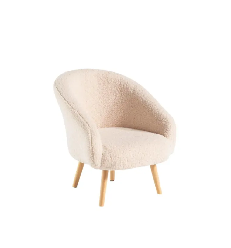 Outlet Fauteuil coloris écru en bois et coton polyester Clayton Petit-Prince - 66 x 70 x 72 cm