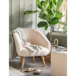 Outlet Fauteuil coloris écru en bois et coton polyester Clayton Petit-Prince - 66 x 70 x 72 cm