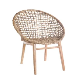 Sale Fauteuil coloris marron assise en teck et abaca - 78 x 78 x 80 cm