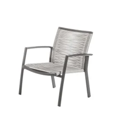 Fauteuil de jardin en aluminium et corde coloris gris charbon Taro - 69 x 70 x 82 cm