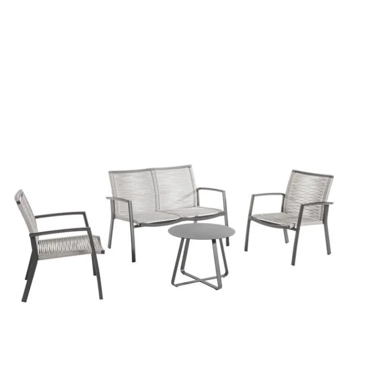 Fauteuil de jardin en aluminium et corde coloris gris charbon Taro - 69 x 70 x 82 cm