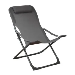 Best Fauteuil relax en aluminium graphite et toile textylène grise Easy - 127 x 61 x 28,5 cm
