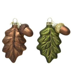 Clearance Feuille avec gland en verre vert et brun 7x2x10,5 cm