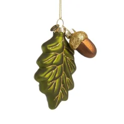 Clearance Feuille avec gland en verre vert et brun 7x2x10,5 cm