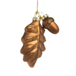 Clearance Feuille avec gland en verre vert et brun 7x2x10,5 cm