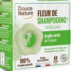 Sale DOUCE NATURE Fleur de shampoing cheveux gras bio. Le sachet de 85 g