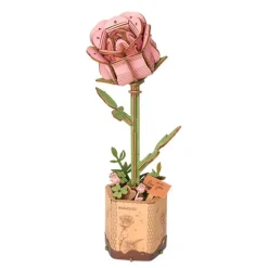 Sale ROWOOD Fleur en bois à assembler Rose rose - H 24,5 cm