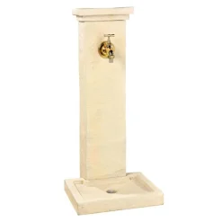Clearance HAIRIE GRANDON Fontaine borne à colonne carrée en pierre reconstituée imitation schiste beige - 82,5 cm