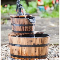 Outlet HEISSNER Fontaine de jardin avec 2 tonneaux en bois