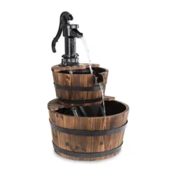 Outlet HEISSNER Fontaine de jardin avec 2 tonneaux en bois
