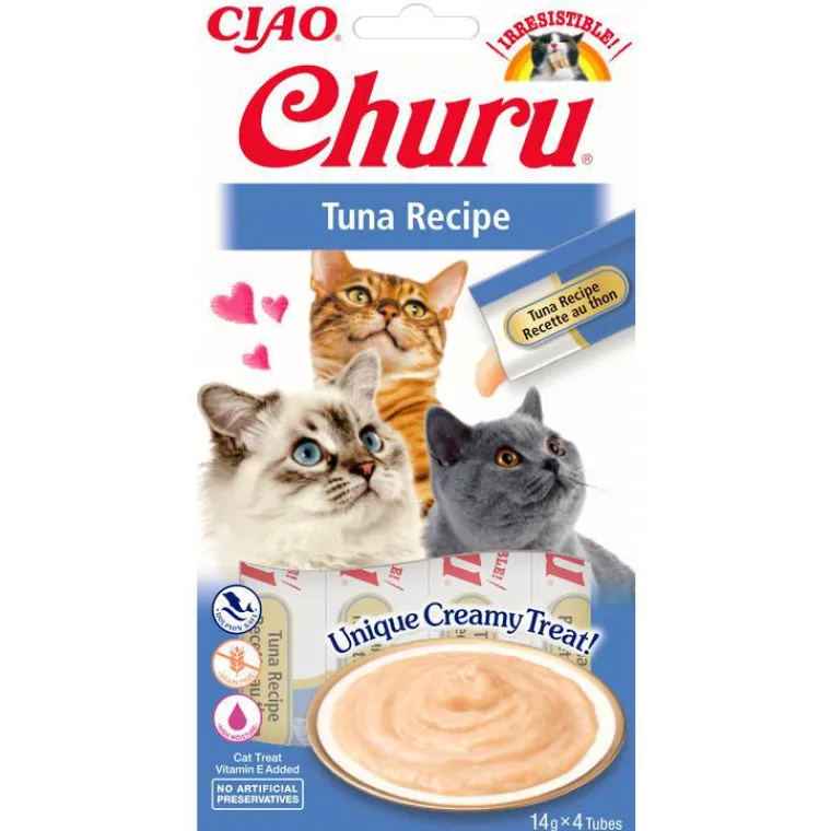 Hot INABA Friandise en crème pour chat au thon Churu - 4 x 14 g