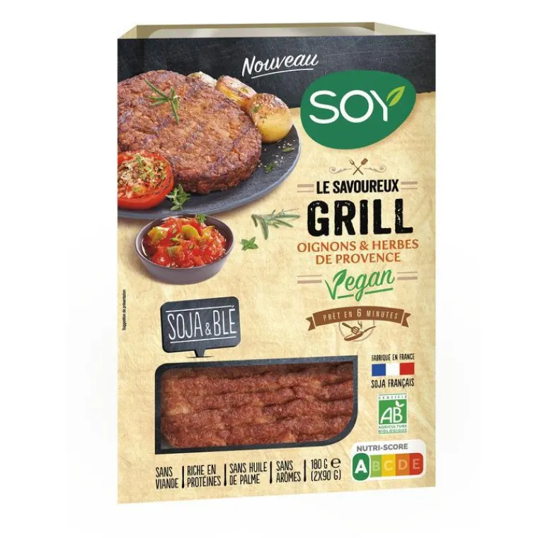 New SOY Galette végétale Le Savoureux Grill oignons & herbes de Provence - 2 x 90 g