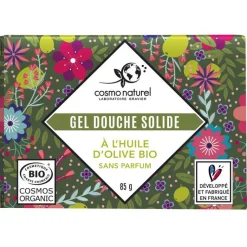 Sale COSMO NATUREL Gel douche solide Huile d’olive Etui 85 g vert
