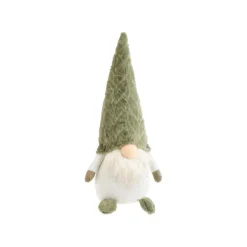 New Gnome blanc assis avec bonnet vert Gus - 50 cm