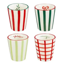 Best EDELMAN Gobelet blanc à rayures colorées Noël - Ø 8 x 9 cm