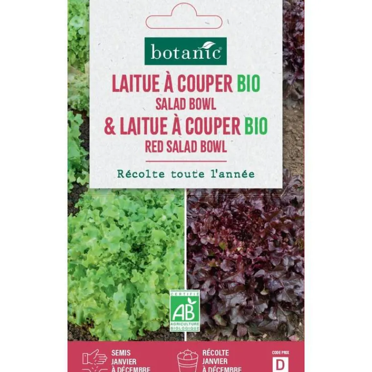 BOTANIC® Graines de laitue à couper bio salad bowl + red salad bowl - graines à semer