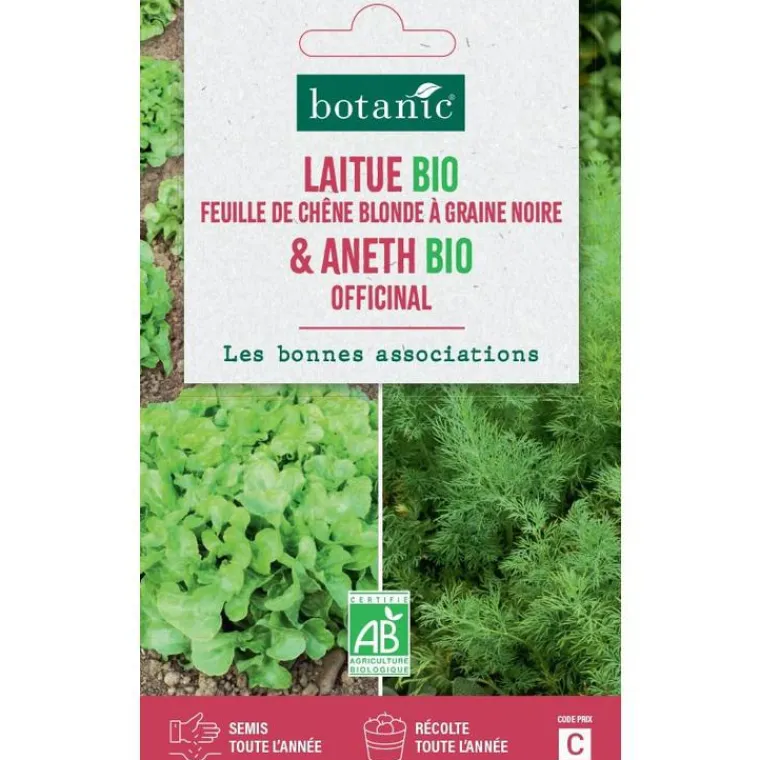 New BOTANIC® Graines de laitue feuil.chêne blonde gr.noire bio + aneth bio - graines feuil semer
