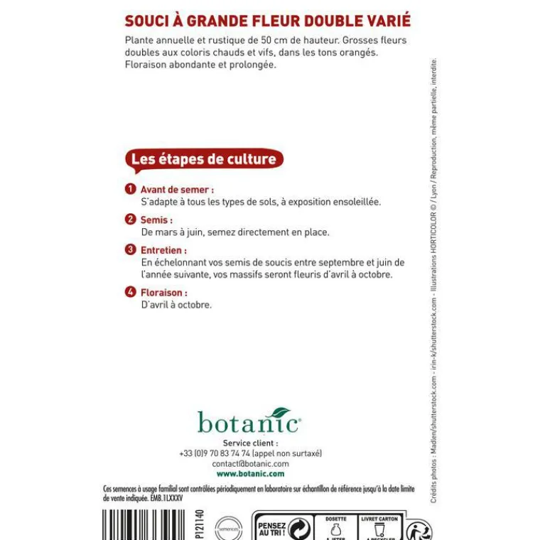 Best BOTANIC® Graines de souci à grande fleur double varié - graines à semer