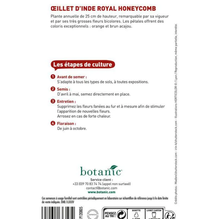 BOTANIC® Graines d'œillet d'Inde royal honeycomb - graines à semer