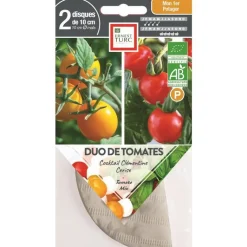 New ERNEST TURC Graines présemées de duo de Tomates cocktail rouge/jaune bio - 2 ronds de 10 cm