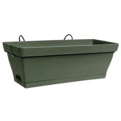 Discount EDA Jardinière avec soucoupe clipsée en plastique recyclé vert kaki et support métal Poetic Roméo - 50 cm