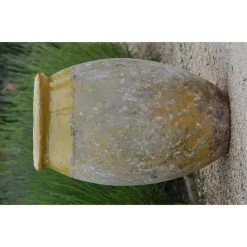 Online POTERIE DE LA MADELEINE Jarre Biot olive patiné avec col émaillé jaune H 76 x Ø 50 cm