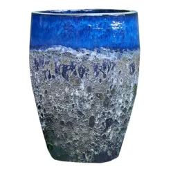 Online DECOLINES Jarre en grès émaillé bleu Leon - Ø 59 x H 68 cm