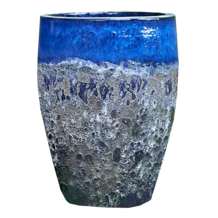 Best DECOLINES Jarre en grès émaillé bleu Leon - Ø 45 x H 56 cm