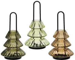 New KAEMINGK Lanterne photophore en verre et métal forme sapin - Ø 15,5 x H 29 cm
