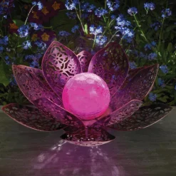 Discount SMART GARDEN Lanterne solaire Lotus Damasque coloris marron effet blanc froid en métal Smartgarden - 11 x 28 x 28 cm