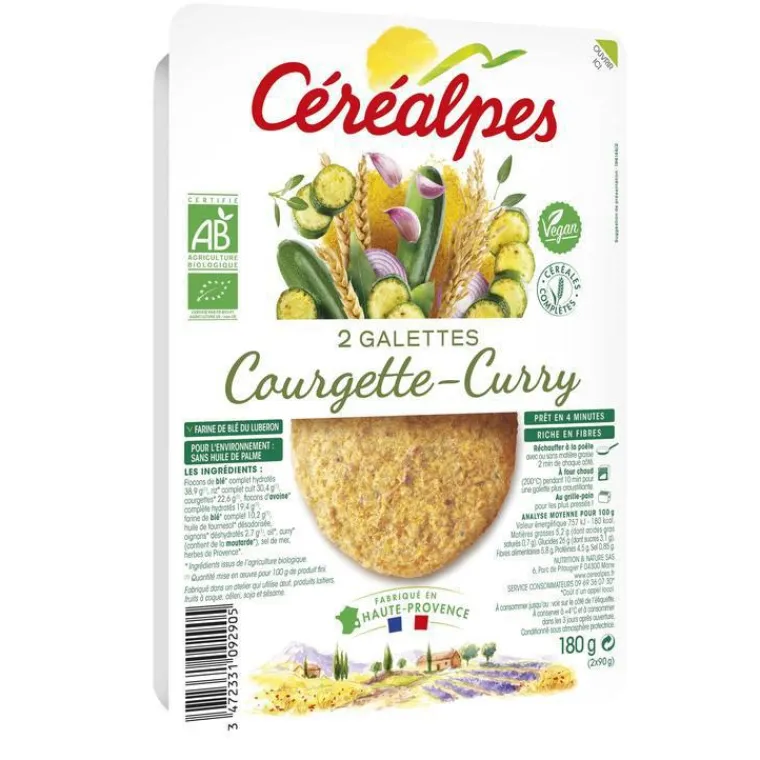 Sale CÉRÉALPES Lot de 2 galettes courgettes curry bio Céréalpes - 2 x 90 g