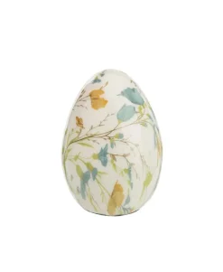 Discount Lot de 2 œufs décor fleuri coloris multicolore en bois - 9 x 6 x 6 cm